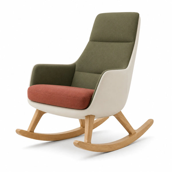 Silla Mecedora de Tela y Madera de Roble