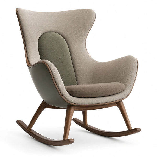 Silla mecedora de madera y poliéster 75cm x 70cm x 95cm Beige Verde