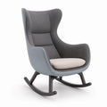 Silla mecedora orejera con tejido y cuero sintético gris y azul