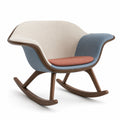 Silla mecedora de madera con tapizado de poliéster, azul y crema