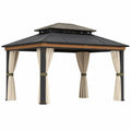 Pabellón de Jardín de Aluminio Antracita con Cortinas de Poliéster Beige
