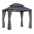 Gazebo de Aluminio con Techo Doble y Cortinas Gris