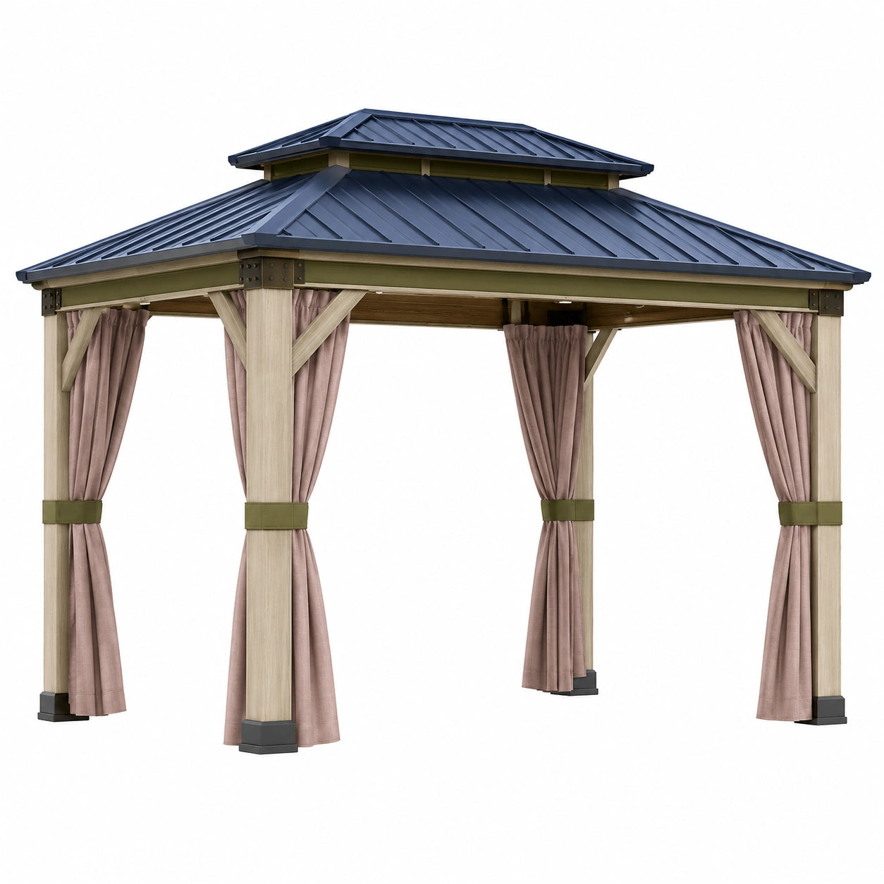 Pabellón de Jardín de Aluminio con Techo de Metal y Cortinas de Poliéster