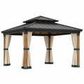 Pérgola de Metal y Madera con Cortinas de Poliéster 400x300 cm