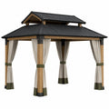 Pérgola de jardín con techo de metal y estructura de madera y aluminio 360x300 cm