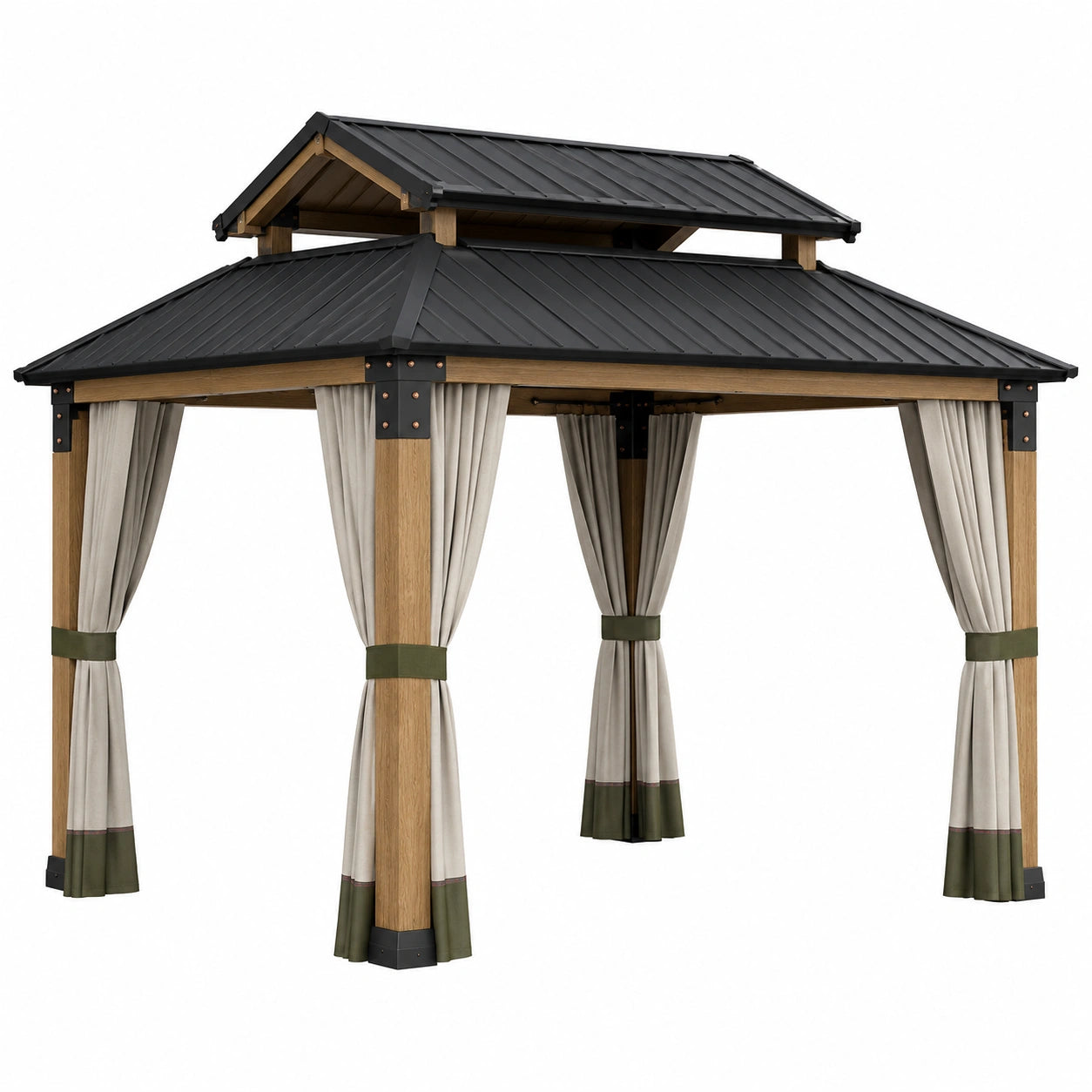 Pérgola de jardín con techo de metal y estructura de madera y aluminio 360x300 cm