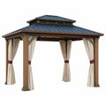 Pérgola de Madera con Techo de Metal Galvanizado y Cortinas de Poliéster Beige 4x3 m