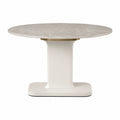 Mesa Redonda de Mármol Beige con Base de Metal Blanco