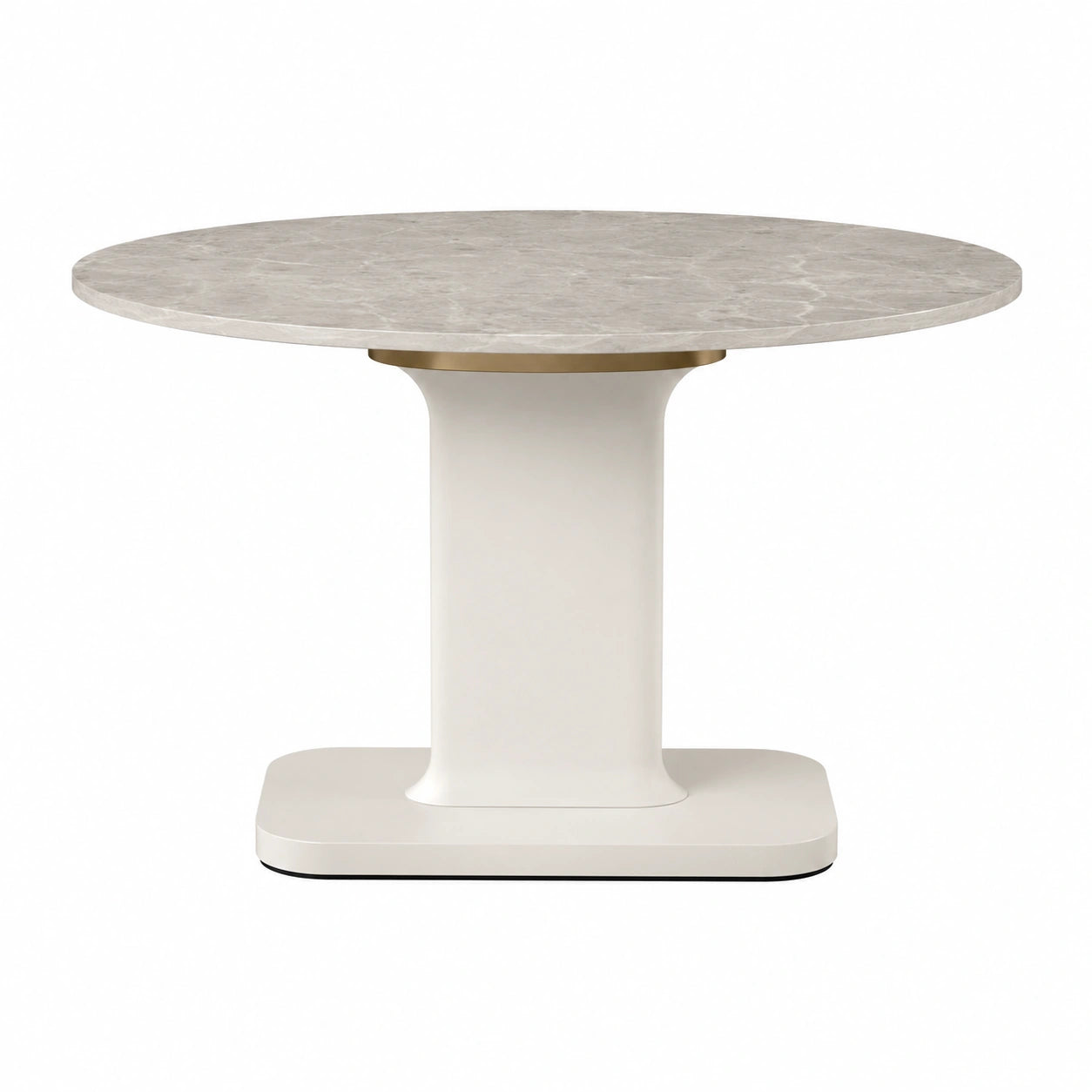 Mesa Redonda de Mármol Beige con Base de Metal Blanco