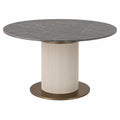 Mesa redonda de mármol gris con base metálica estriada 110 cm