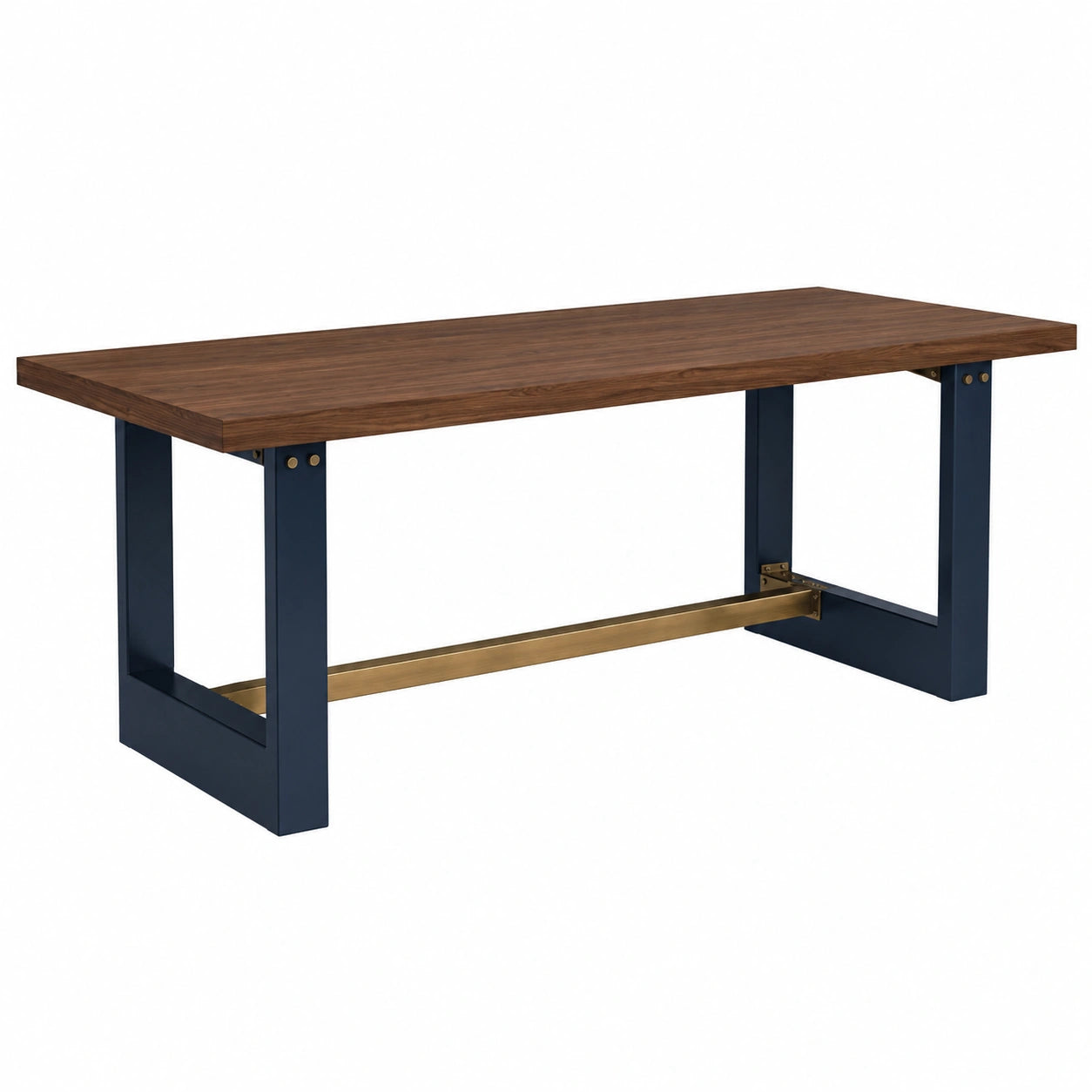 Mesa de comedor rectangular de madera y metal 200 cm Nogal y Azul