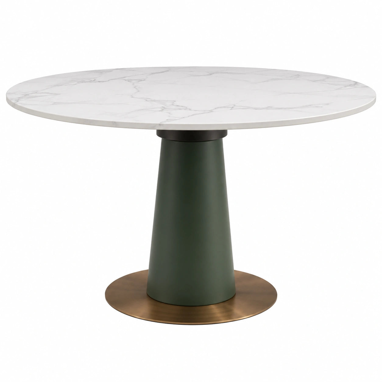 Mesa Redonda de Mármol con Base de Metal Verde