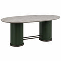 Mesa de comedor de mármol gris con base metálica verde