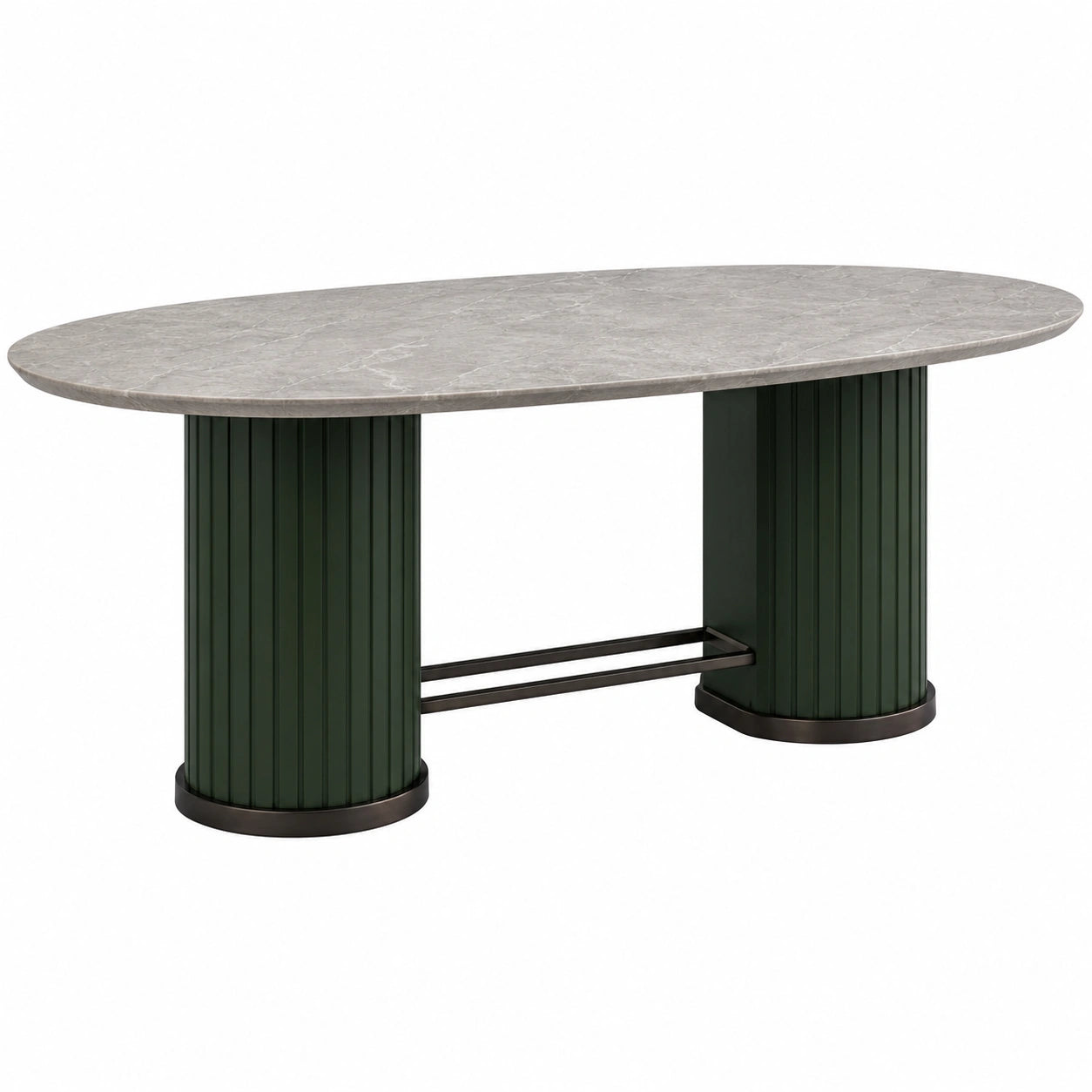 Mesa de comedor de mármol gris con base metálica verde