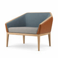 Sillón de Tela y Cuero Sintético con Patas de Madera Azul, Gris y Marrón Claro