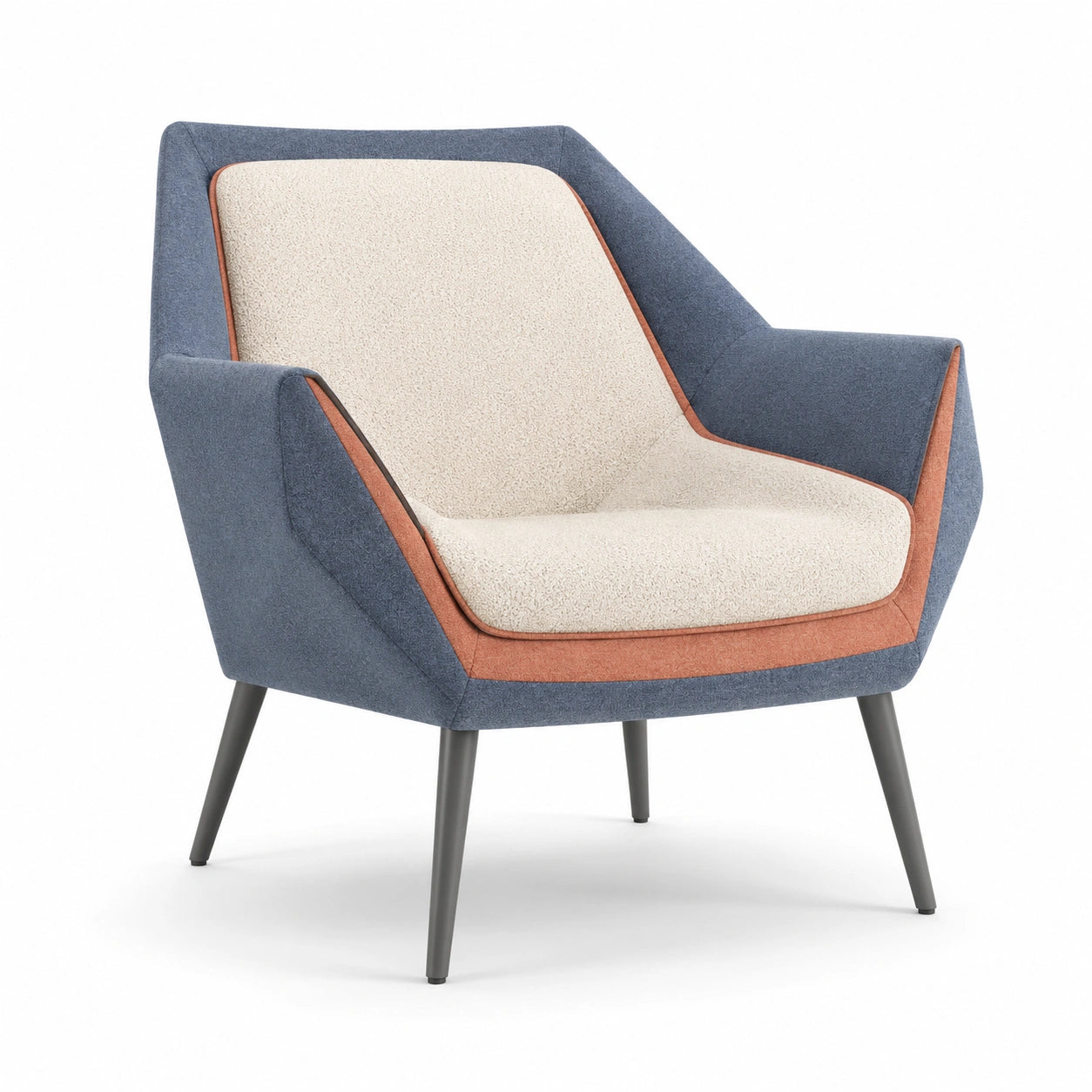 Sillón de Tela de Poliéster con Patas de Metal, Azul y Naranja