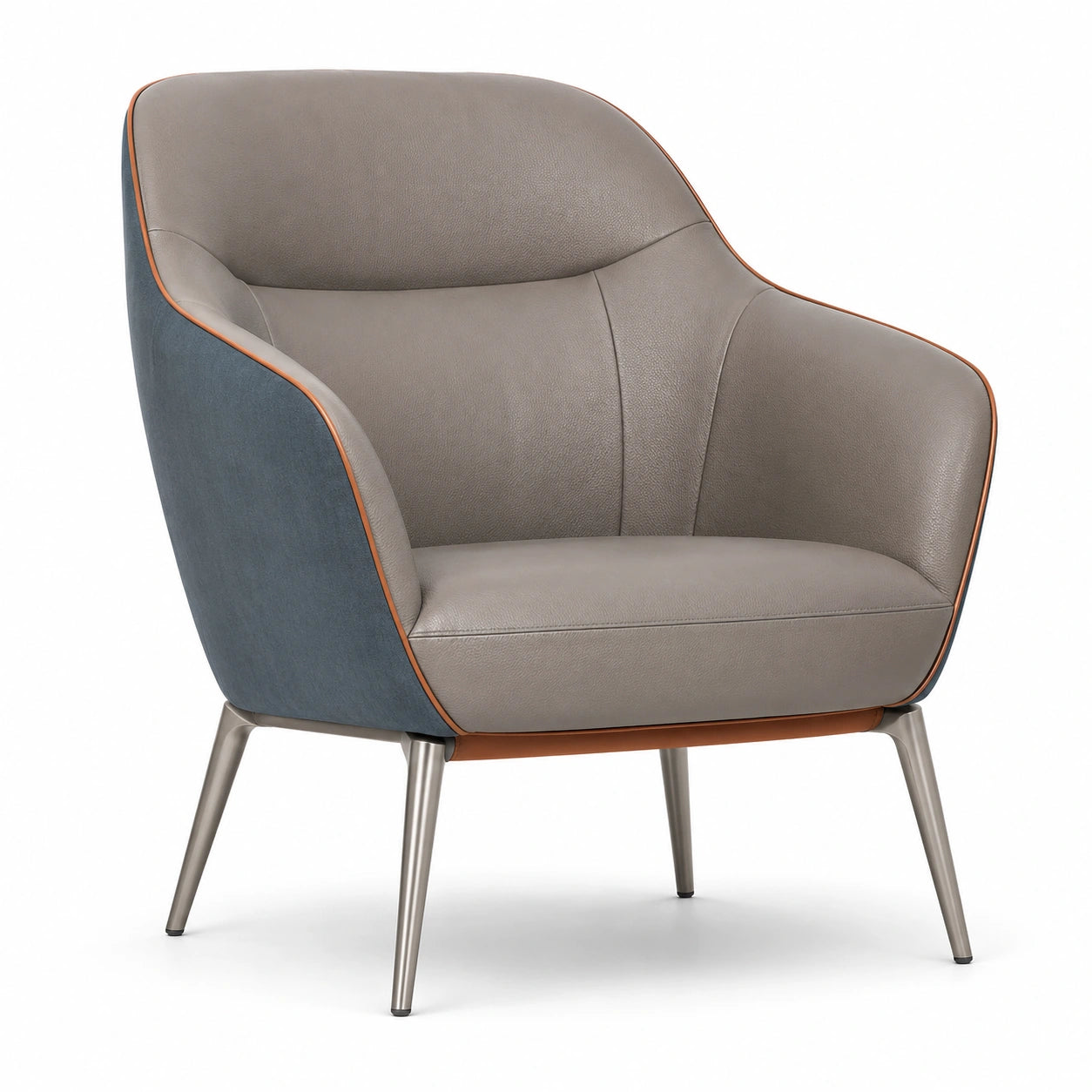 Sillón de Cuero Sintético y Tela con Patas de Acero Inoxidable
