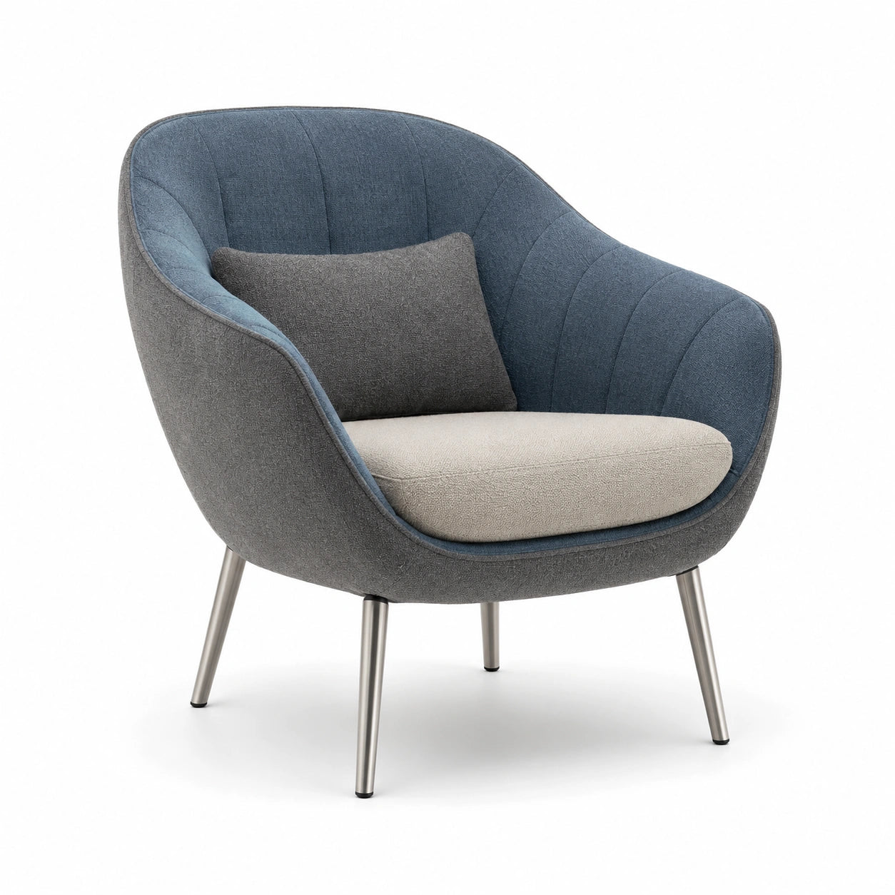 Sillón de tela con patas de metal azul/gris/beige