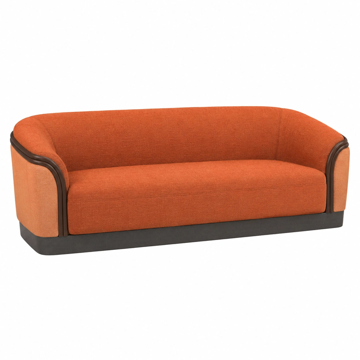 Sofá de Tela de Poliéster Naranja y Madera de Tres Plazas 210cm