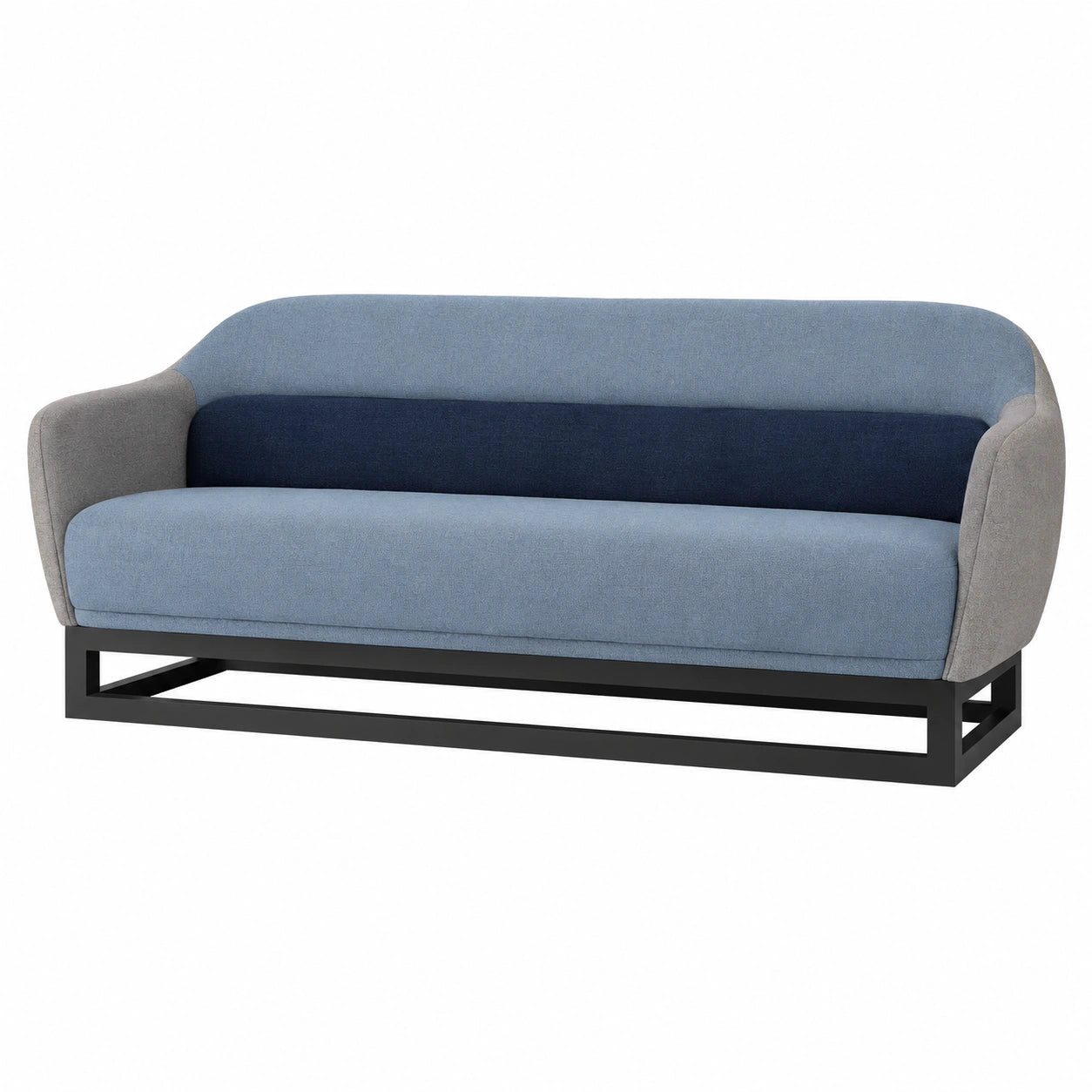 Sofá de Tela con Base de Metal en Azul, Gris y Azul Oscuro