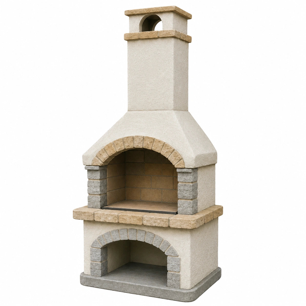 Barbacoa de Piedra Beige y Gris con Chimenea