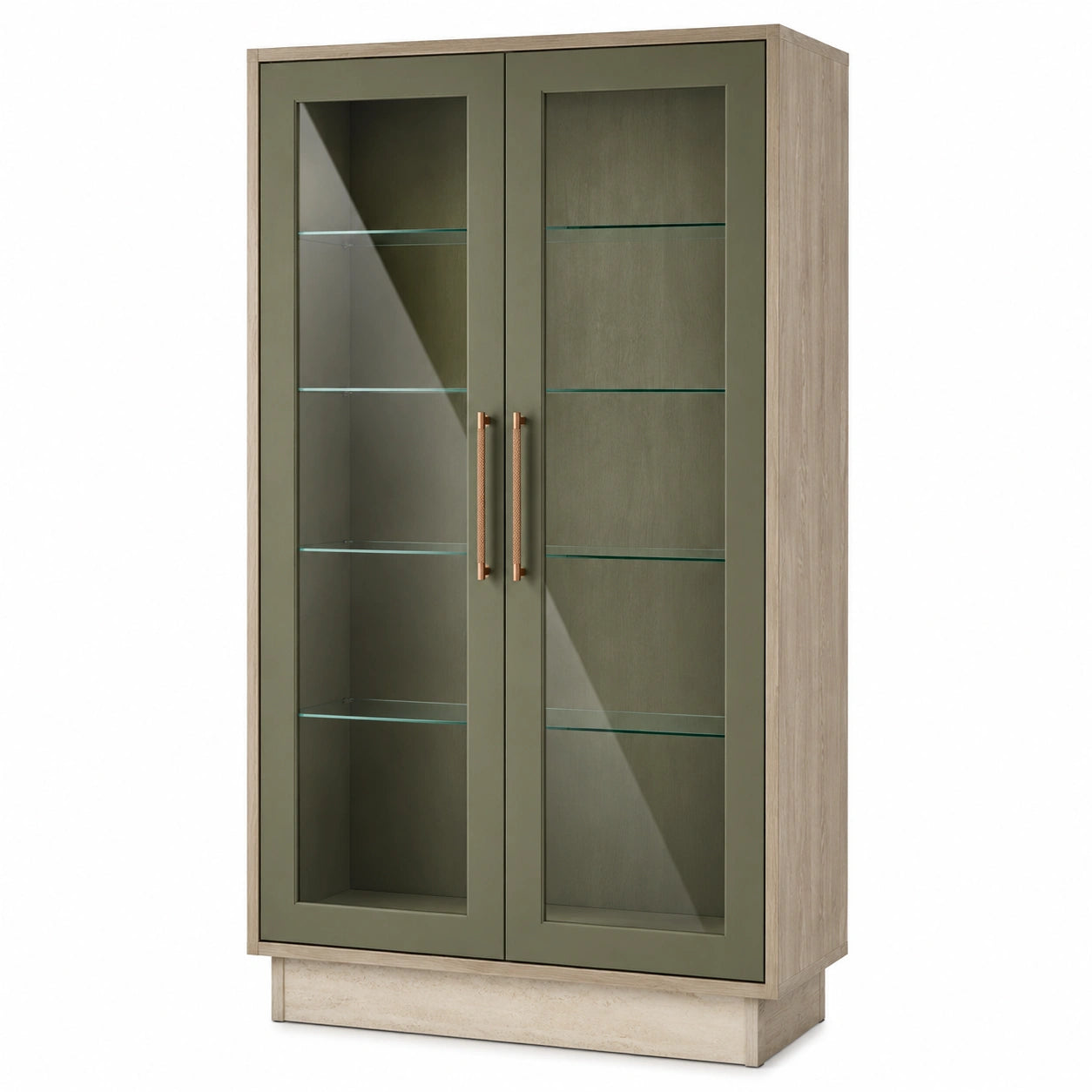 Vitrina de Madera y Vidrio Templado Verde con 4 Estantes
