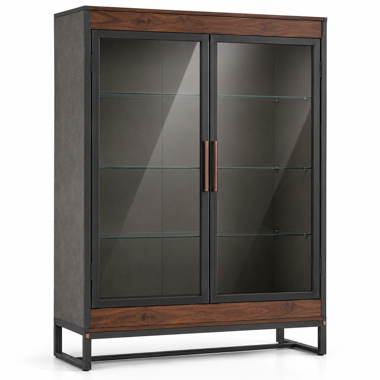Vitrina de Metal con Vidrio Templado y Detalles de Madera