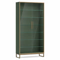Vitrina de Metal con Estantes de Vidrio Templado, Verde y Dorado