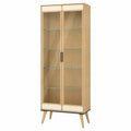 Vitrina de madera de roble con puertas de vidrio templado, 180 cm, Roble Claro