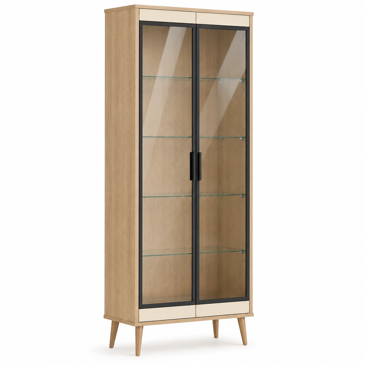 Vitrina de Madera con Puertas de Vidrio Templado