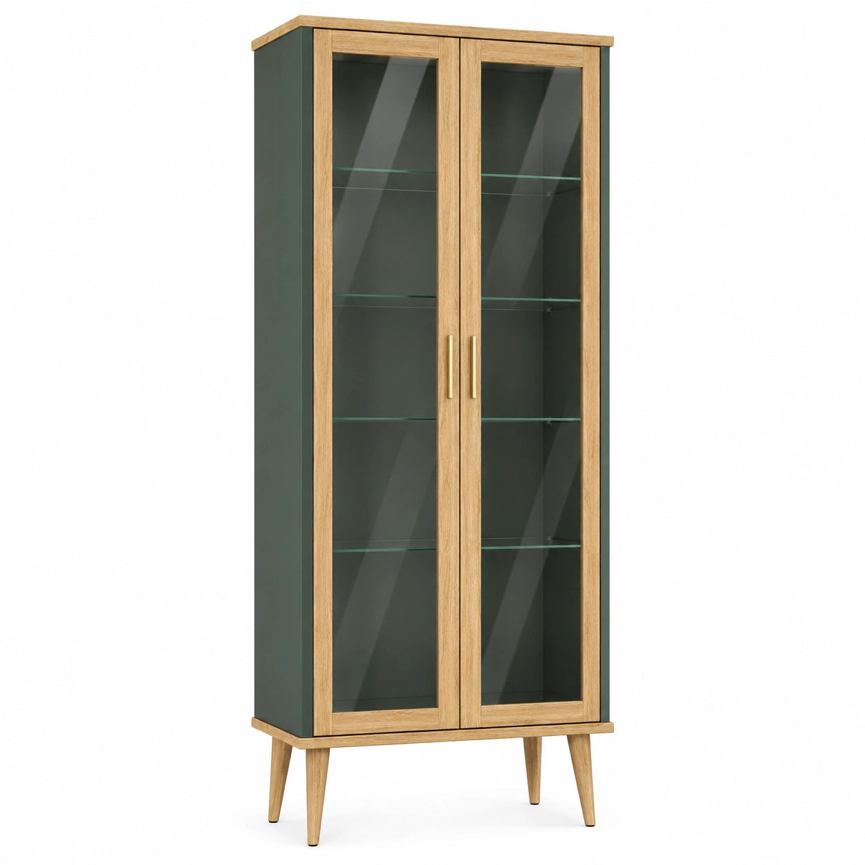 Vitrina de Madera y Cristal Templado Verde y Roble 180x80x30cm