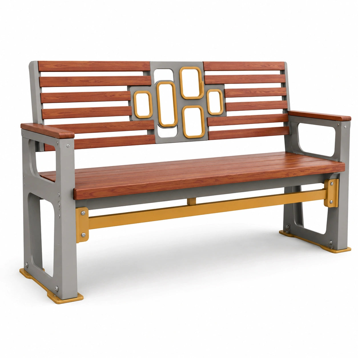 Banco de Teca y Metal con Respaldo Decorativo 150x60x80 cm