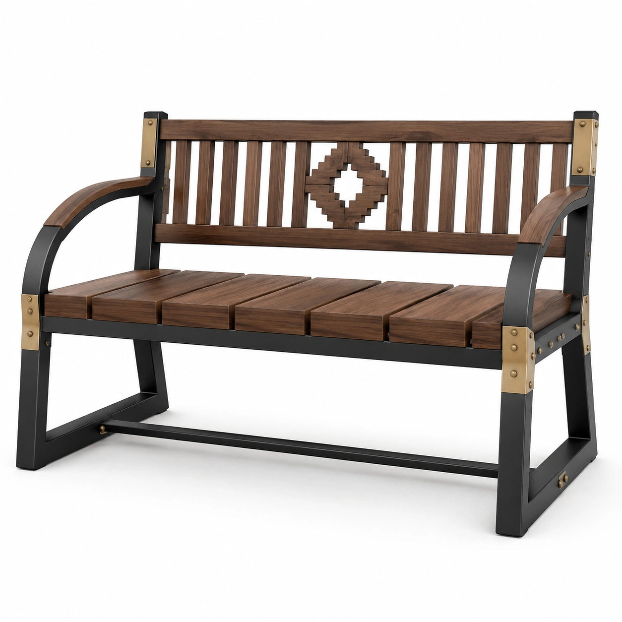 Banco de jardín de madera y metal negro 120x60x80 cm