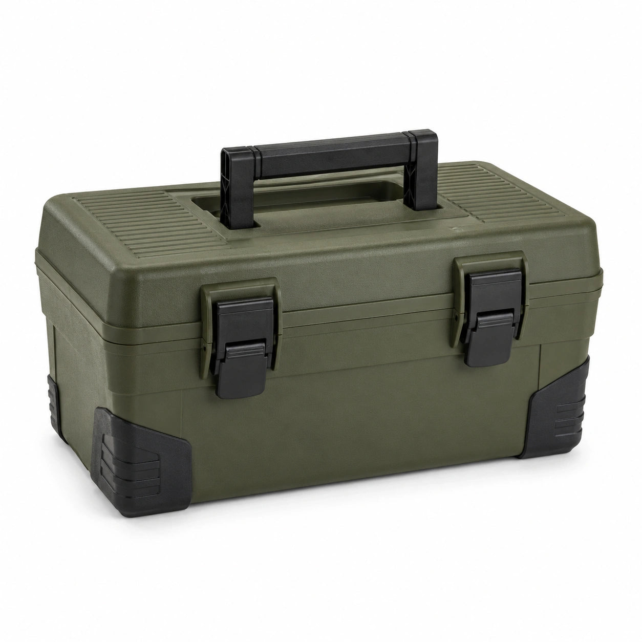 Caja de herramientas de plástico verde con asa negra 40x20x20 cm