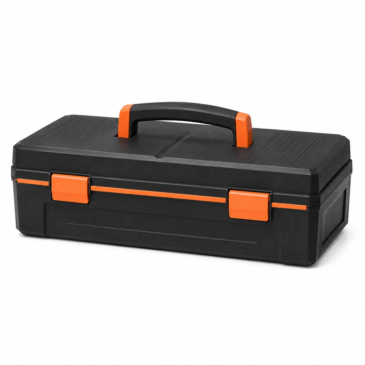 Caja de herramientas de plástico negro y naranja