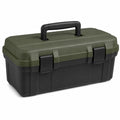 Caja de herramientas de plástico verde/negro con asa negra