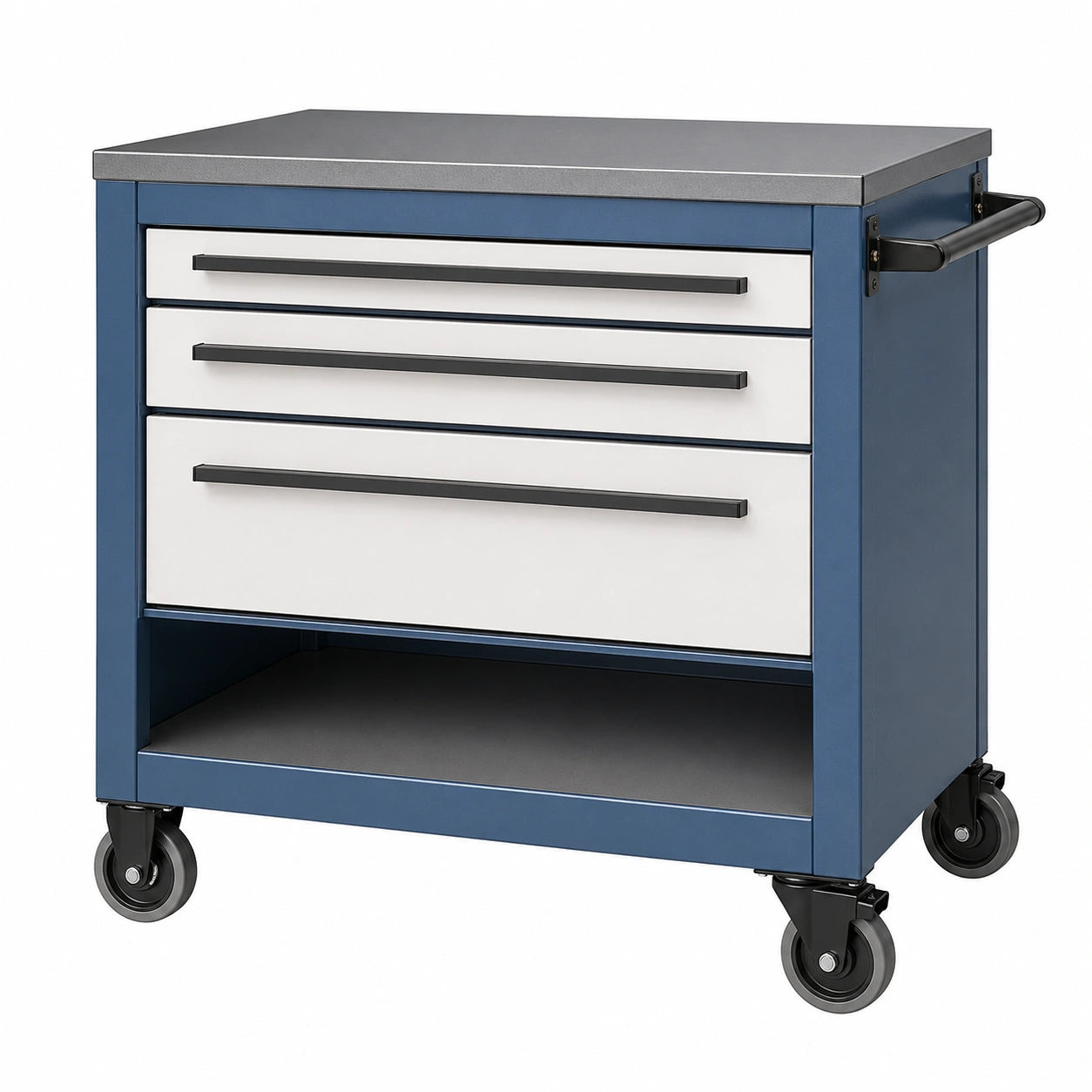 Carro de almacenamiento de acero con ruedas y 3 cajones Azul/Blanco 84x51x91 cm