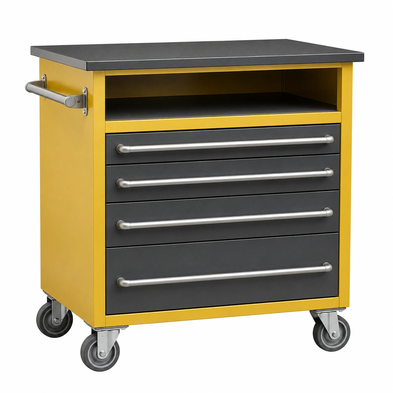 Carro de herramientas de metal con 4 cajones Negro/Amarillo 80x40x90 cm