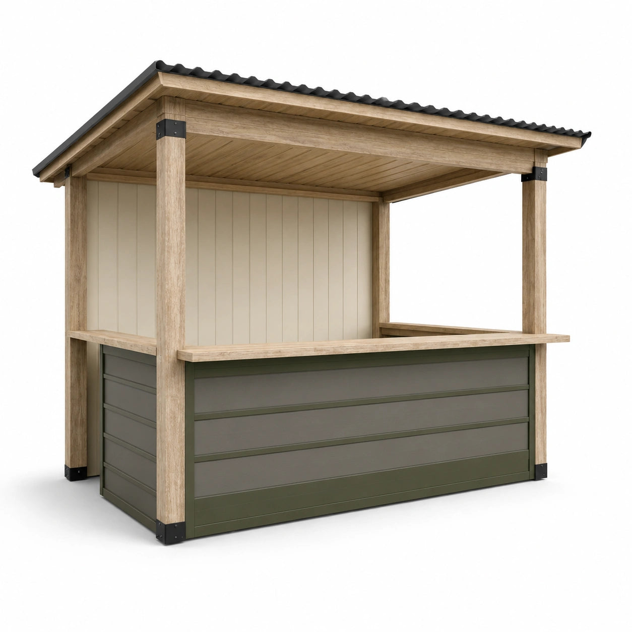 Puesto de Mercado Exterior de Madera Beige y Verde